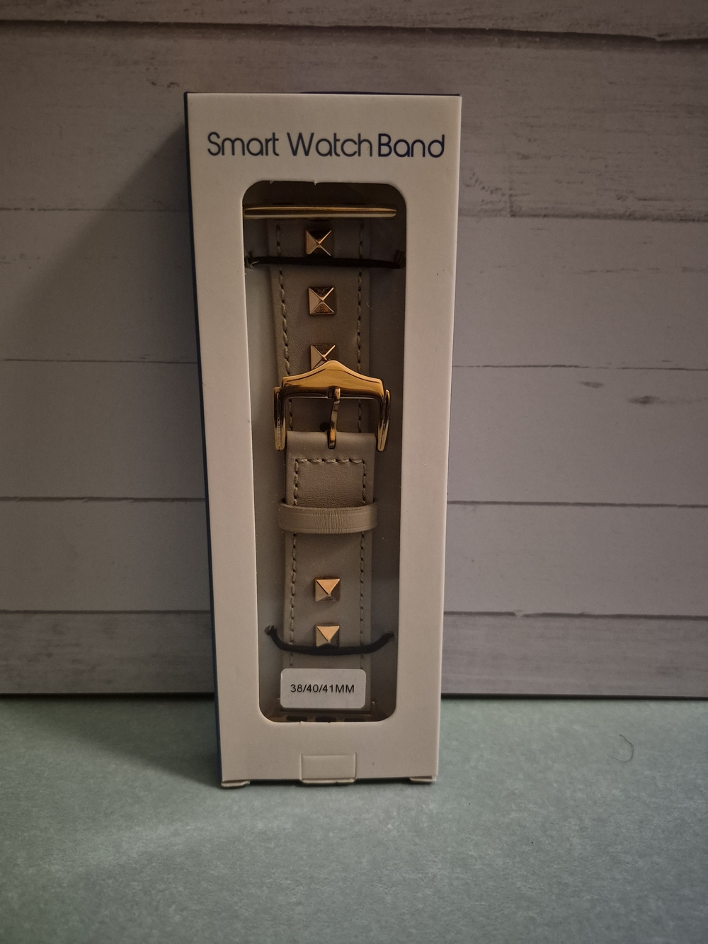 Smart Watch Band - Beige Leather with Gold Studs